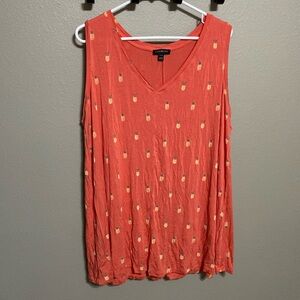 Lane Bryant size 22/24 Coral with Pineapples V neck Swing Tank Top